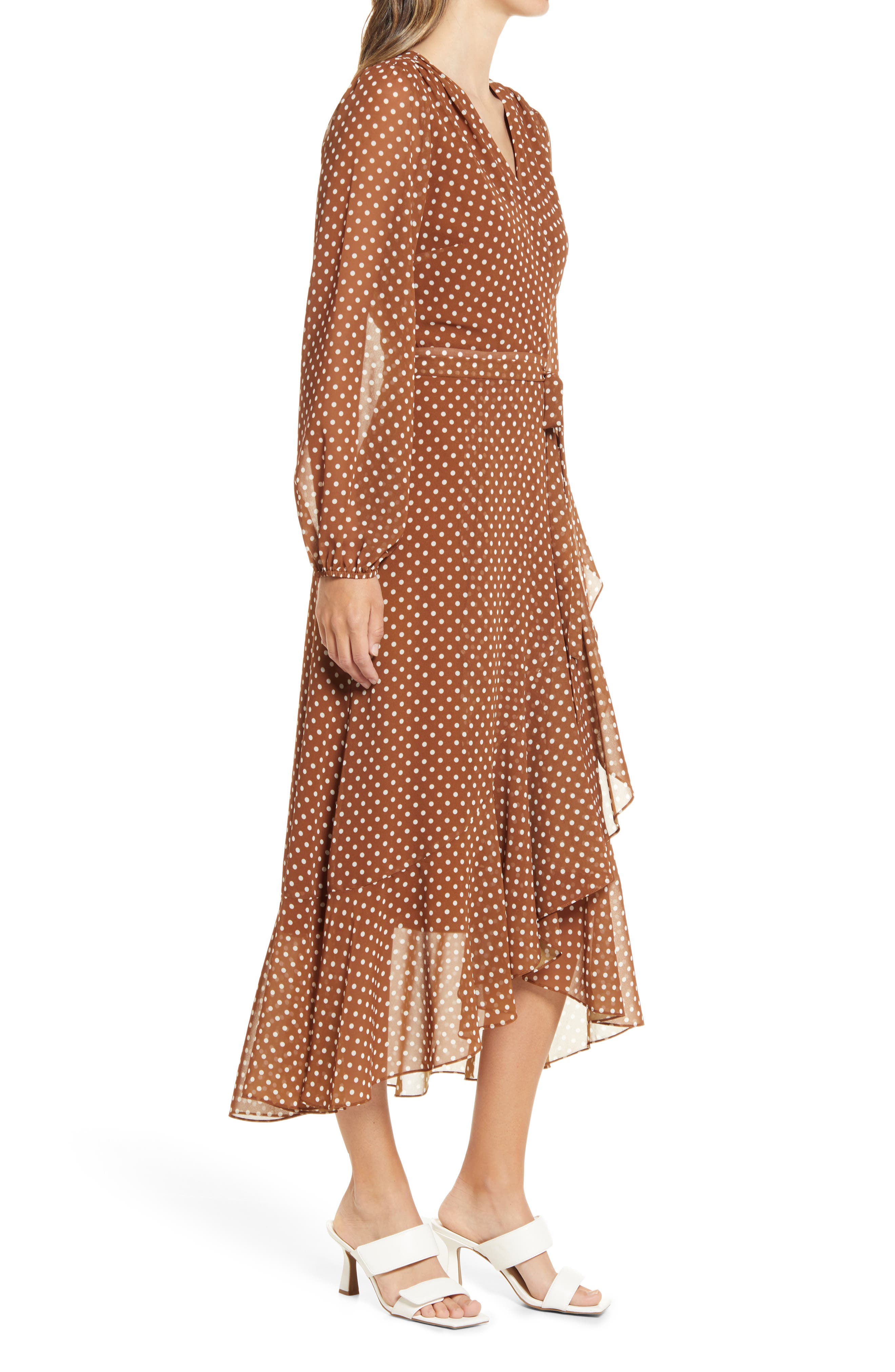 Sam Edelman Polka Dot Wrap Front Long Sleeve Dress | Nordstrom